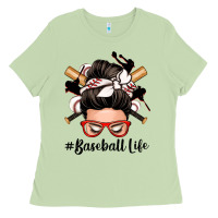 Matcha baseball life messy bun Ladies Tee - Zillion Design Studio