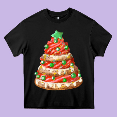 Red Christmas Cookie Cake Fa Element Heavy Core Tee Designed By Fadigitalartstudio