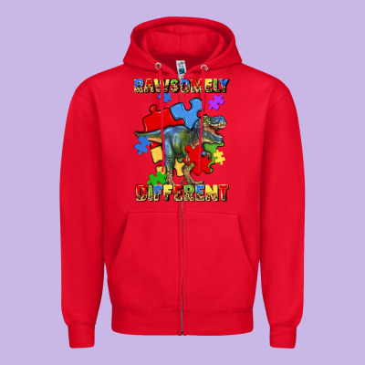 Rawsomely Different Autism T Rex Zipper Hoodie Designed By Artiststas