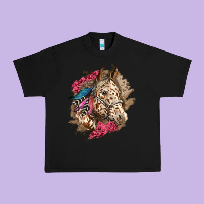 Floral Appaloosa Horse With Feathers Urban Heavy Tee Designed By Lillyallendesigns