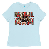 Baby Blue baseball mom messy bun Ladies Tee - Zillion Design Studio