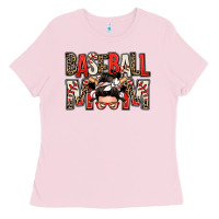 Bubblegum Pink baseball mom messy bun Ladies Tee - Zillion Design Studio