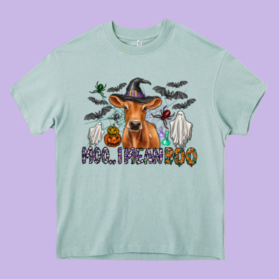 Moo I Mean Boo Heavy Core Tee Designed By Cowhidedigitalart
