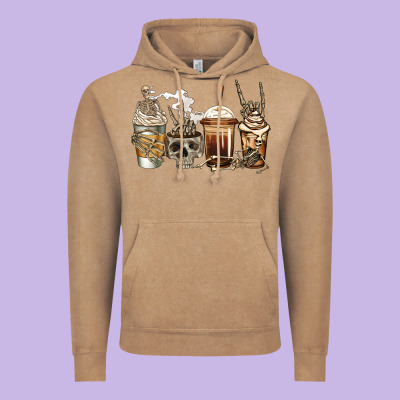 Skeleton Coffee Vintage Hoodie Designed By Jasminsmagicworld