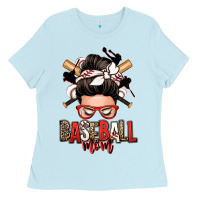 Baby Blue baseball mom messy bun Ladies Tee - Zillion Design Studio