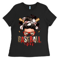 Black baseball mom messy bun Ladies Tee - Zillion Design Studio