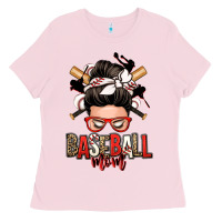 Bubblegum Pink baseball mom messy bun Ladies Tee - Zillion Design Studio