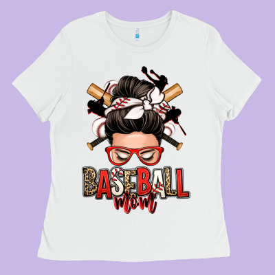 Baseball Mom Messy Bun Ladies Tee Designed By Zillion Design Studio