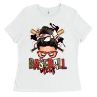 White baseball mom messy bun Ladies Tee - Zillion Design Studio