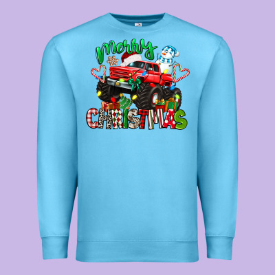 Merry Christmas Monster Truck Premium Sweatshirt Designed By Texasbilliewilder