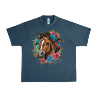 Midnight Navy quarter horse floral Urban Heavy Tee - LillyAllenDesigns