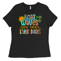 Black boat waves sun rays lake days Ladies Tee - Zillion Design Studio