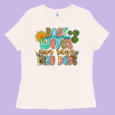 Boat Waves Sun Rays Lake Days Ladies Tee Designed By Zillion Design Studio