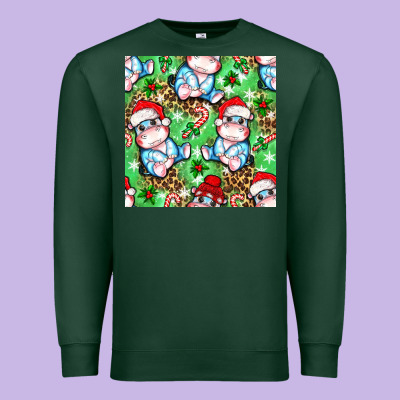Christmas Cute Hippo Sitting Premium Sweatshirt Designed By Nancycooperartshop