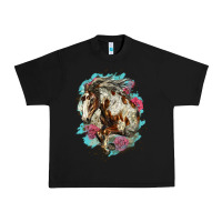Black mustang horse with floral background Urban Heavy Tee - LillyAllenDesigns