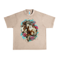 French Oak mustang horse with floral background Urban Heavy Tee - LillyAllenDesigns