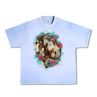 Grape Ice mustang horse with floral background Urban Heavy Tee - LillyAllenDesigns