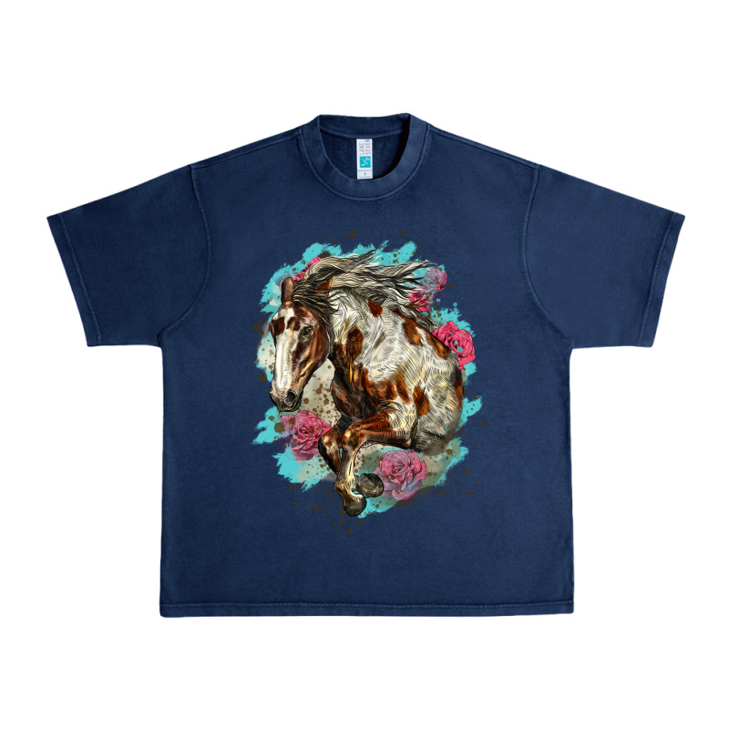 Mustang Horse With Floral Background Urban Heavy Tee by LillyAllenDesigns | Teevron