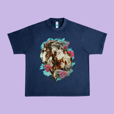 Mustang Horse With Floral Background Urban Heavy Tee Designed By Lillyallendesigns