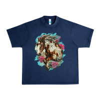 Navy mustang horse with floral background Urban Heavy Tee - LillyAllenDesigns