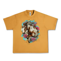 Peanut Butter mustang horse with floral background Urban Heavy Tee - LillyAllenDesigns