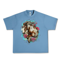 Pebble Blue mustang horse with floral background Urban Heavy Tee - LillyAllenDesigns