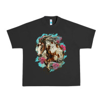 Pigment Black mustang horse with floral background Urban Heavy Tee - LillyAllenDesigns