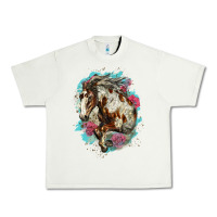 Pistachio mustang horse with floral background Urban Heavy Tee - LillyAllenDesigns