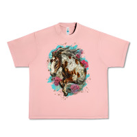 Salmon mustang horse with floral background Urban Heavy Tee - LillyAllenDesigns