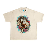 Sandshell mustang horse with floral background Urban Heavy Tee - LillyAllenDesigns