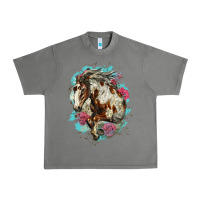 Tornado mustang horse with floral background Urban Heavy Tee - LillyAllenDesigns