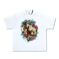 White mustang horse with floral background Urban Heavy Tee - LillyAllenDesigns