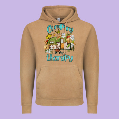 Camping Is My Therapy Vintage Hoodie Designed By Barkaloodesign