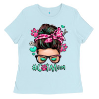 Baby Blue cat mom messy bun Ladies Tee - Zillion Design Studio