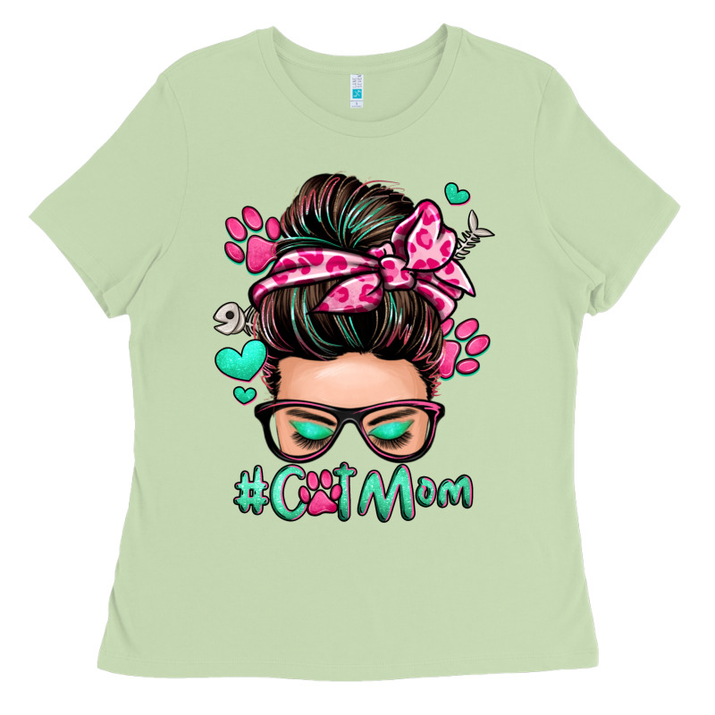 Cat Mom Messy Bun Ladies Tee by Zillion Design Studio | Teevron