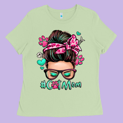 Cat Mom Messy Bun Ladies Tee Designed By Zillion Design Studio