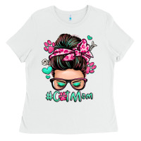 White cat mom messy bun Ladies Tee - Zillion Design Studio