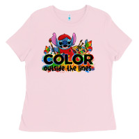 Bubblegum Pink color outside the lines autism stitch Ladies Tee - Zillion Design Studio