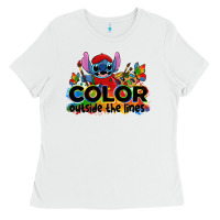 White color outside the lines autism stitch Ladies Tee - Zillion Design Studio