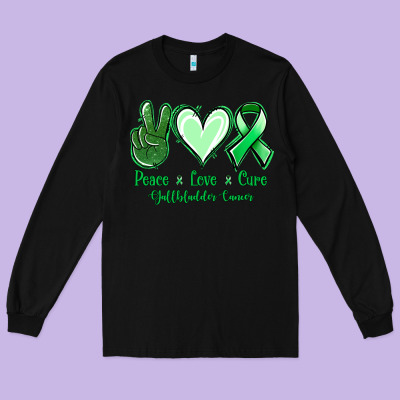 Peace Love Cure Gallbladder Cancer Long Sleeve Tee Designed By Nancycooperartshop