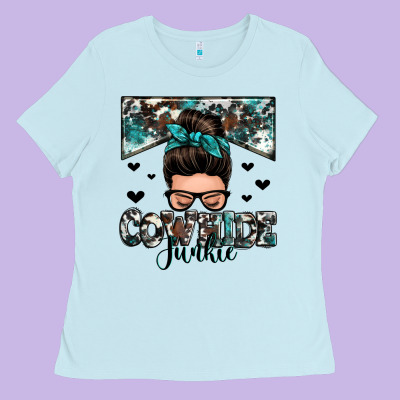 Cowhide Junkie Messy Bun Ladies Tee Designed By Zillion Design Studio