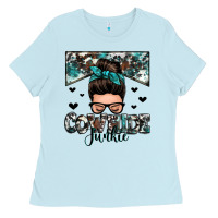 Baby Blue cowhide junkie messy bun Ladies Tee - Zillion Design Studio