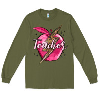 Army Green teacher lightning bolt valentine s day Long Sleeve Tee - MaliasSmallBusiness