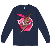 Navy teacher lightning bolt valentine s day Long Sleeve Tee - MaliasSmallBusiness