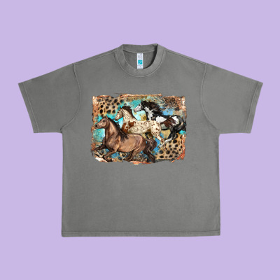 3 Western Horses Running Free Urban Heavy Tee Designed By Lillyallendesigns