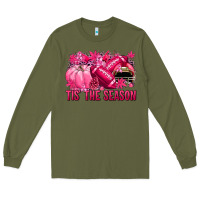 Army Green Tis' the season Football Breast Cancer Long Sleeve Tee - NancyCooperArtShop