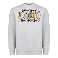 Heather Grey know your worth Heavyweight Sweatshirt - MaliasSmallBusiness