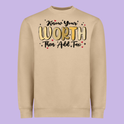 Know Your Worth Heavyweight Sweatshirt Designed By Maliassmallbusiness
