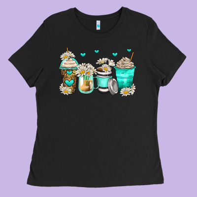 Daisy Coffee Cups Ladies Tee Designed By Zillion Design Studio