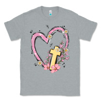 Heather Grey heart cross Classic Tee - MaliasSmallBusiness